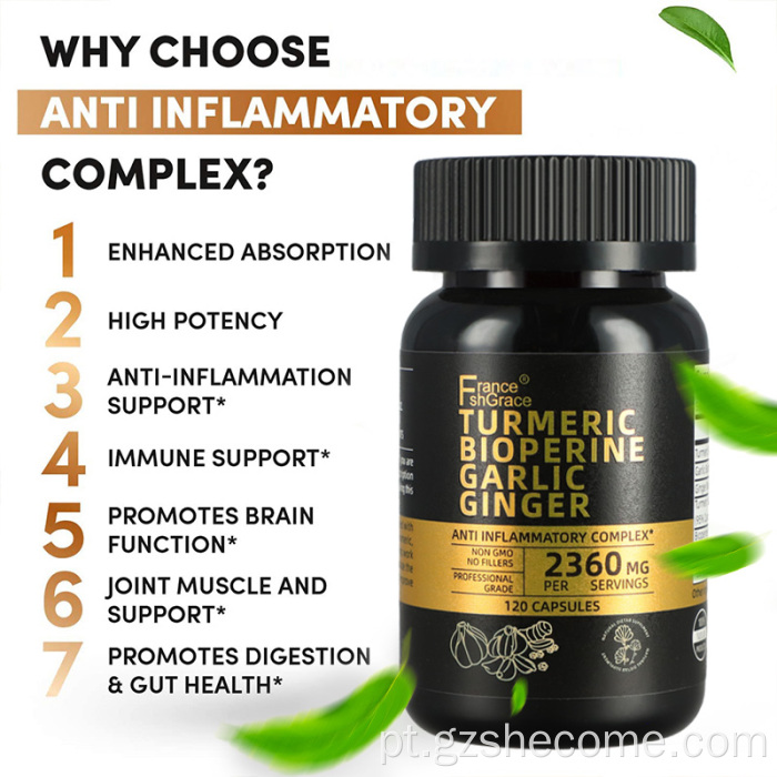 Suplementos de cúrcuma, suporte imunológico, cápsulas de gengibre e cúrcuma